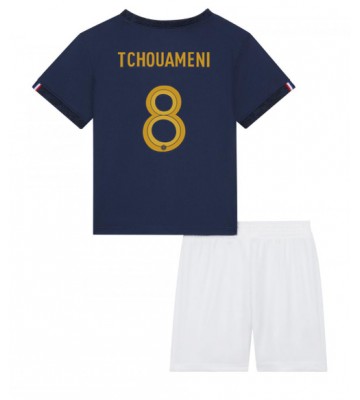 Lacne Dětský Futbalové dres Francúzsko Aurelien Tchouameni #8 MS 2022 Krátky Rukáv - Domáci (+ trenírky)